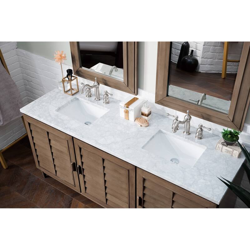 James Martin Vanities Portland 72" Double Vanity, Whitewashed Walnut - Carrara Marble