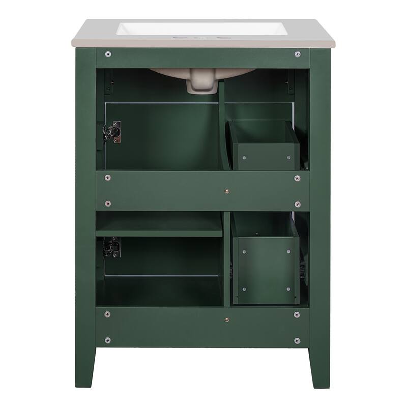 24" Modern Bathroom Vanity with Ceramic Basin and 2 Drawers