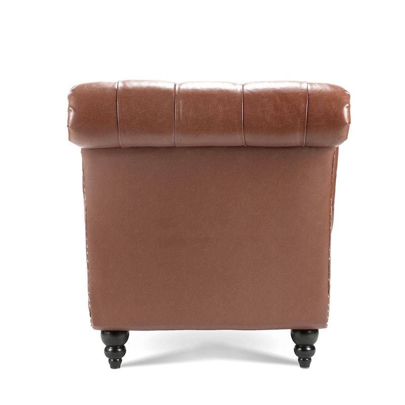 Brown PU Modern 27.17" Upholstered Buttons Tufted Chaise Lounge Chair with Solid Wood Frame and Nailheads