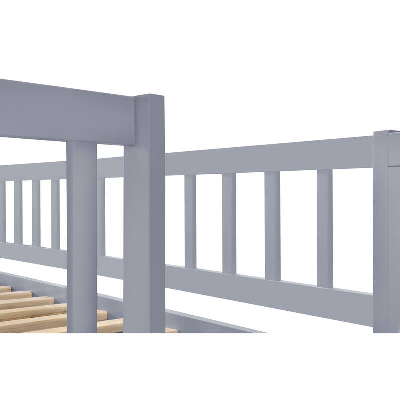 Twin Over Full Bunk Bed with Storage Drawers, Wooden Bunk Bed with Ladder and Safety Guard Rails