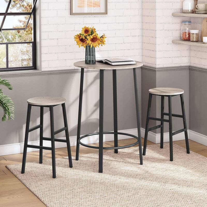 Bar Stools, Set of 2 Round Bar Chairs with Footrest, 24.4 Inch Kitchen Breakfast Bar Stools, Industrial Bar Stools