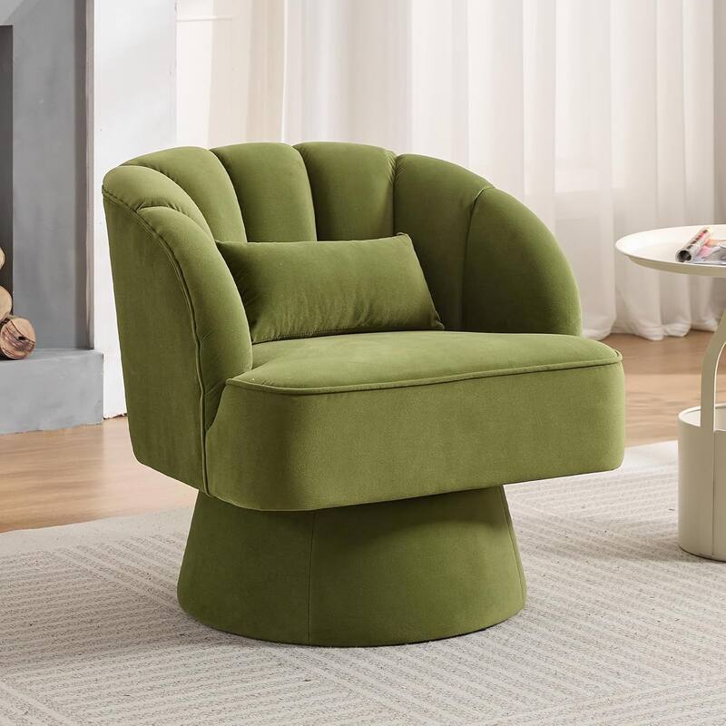 Modern Swivel Barrel Accent Chair, 360° Upholstered Armchair with Striped Backrest & Plush Padding - Green Velvet