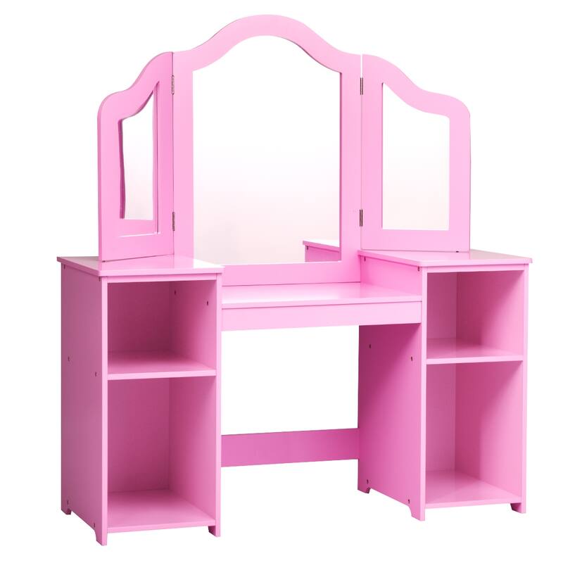 Costway Vanity Table Set Makeup Dressing Kids Girls Study Table Tri - See Details