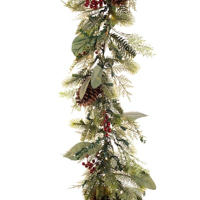 9 ft. Artificial Christmas Garland with Lights - Winter Frost - Green