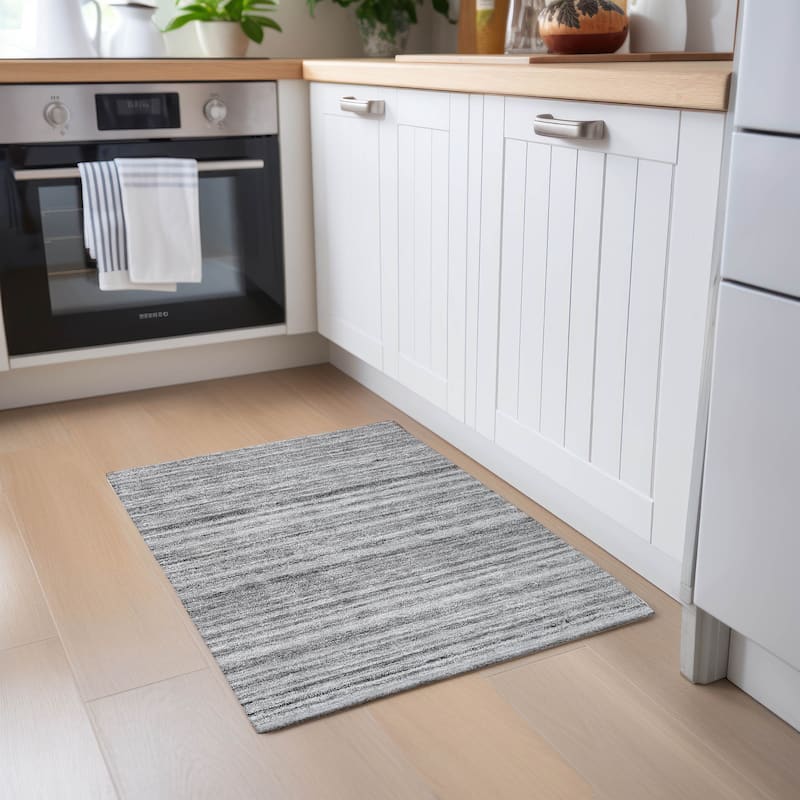 Machine Washable Indoor/ Outdoor Chantille Stripes Rug - Gray - 1'8" x 2'6"