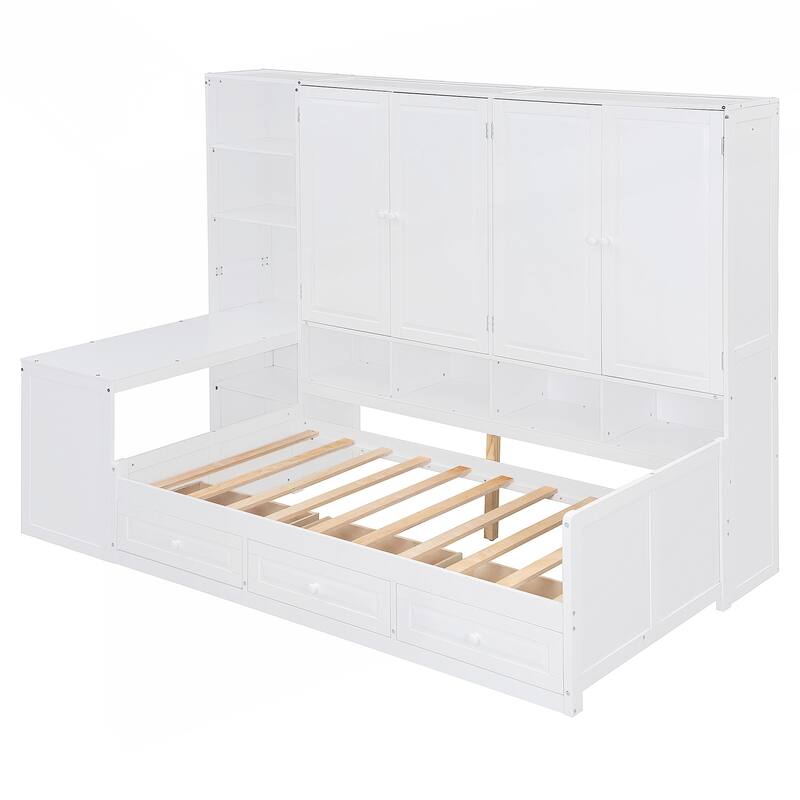 Versatile Wooden Daybed with Integrated Storage and Workspace for All Ages