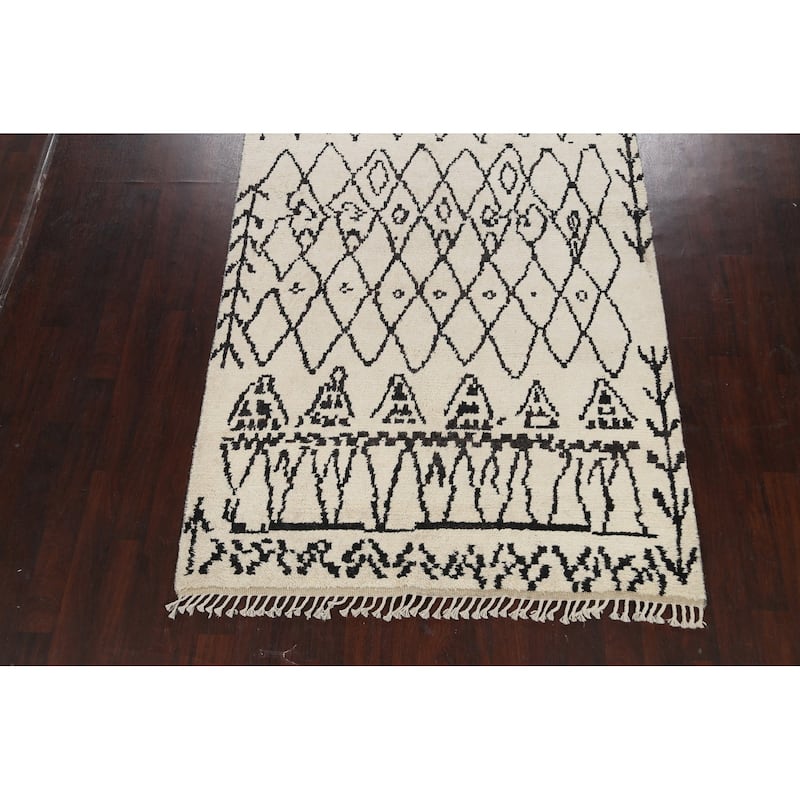 Geometric Moroccan Oriental Area Rug Hand-knotted Wool Carpet - 6'1" x 12'3"