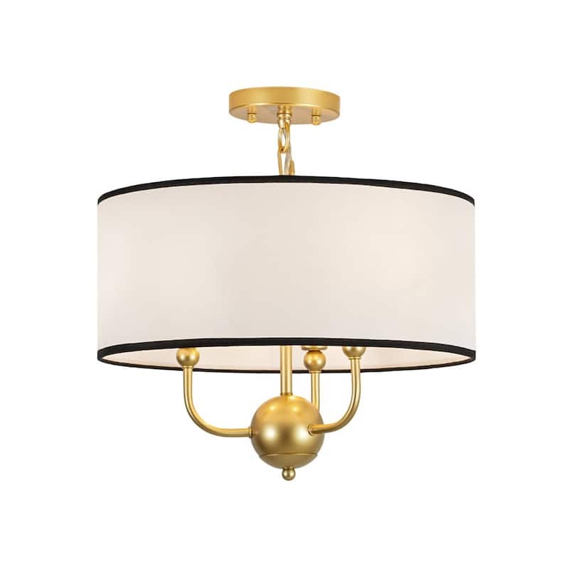 Classic 3-Light Black Edge Linen Drum Pendant - 15.7 in