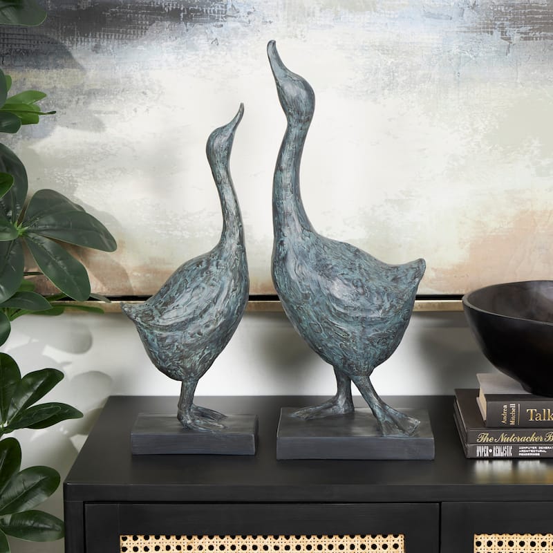 Resin Bird Sculpture with Abstract Texturing - Set of 2 Blue - Roche River Decor - 6"W x 8"L x 21"H