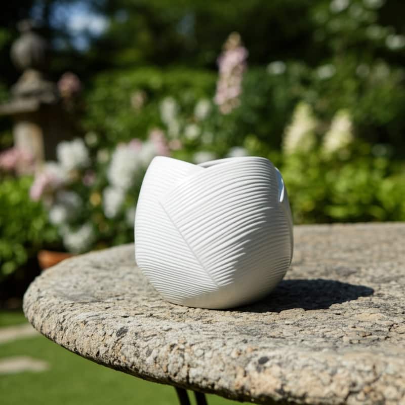 Stoneware Planter Pot Modern Texture Design Home Garden Use - 7" White - 8" x 8" x 7"