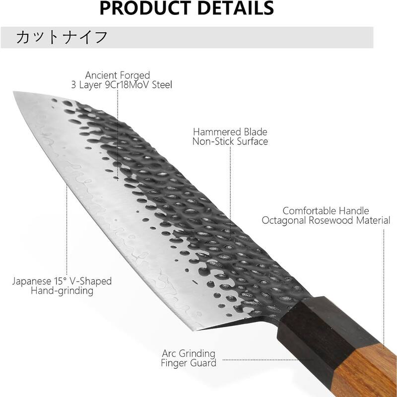 8" Gyuto Chef Knife, SG2 Steel Tsuji Hammered, Japanese Gift Ready