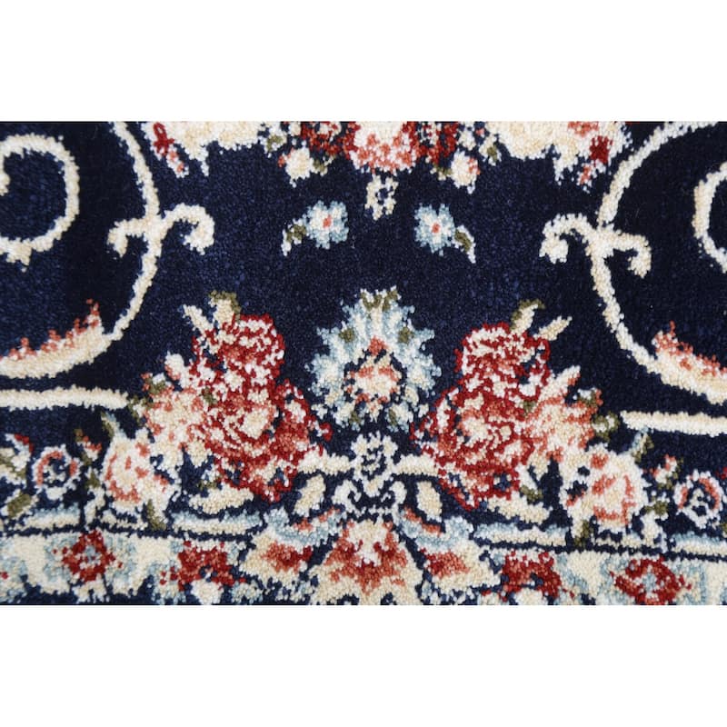 Blue Floral Medallion Transitional Turkish Rug Oriental Carpet