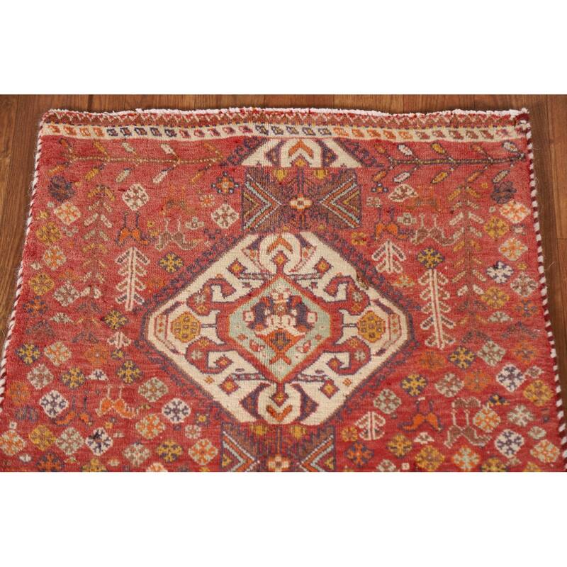 Tribal Geometric Shiraz Persian Square Rug Vintage Wool Carpet - 2'0"x 2'5"