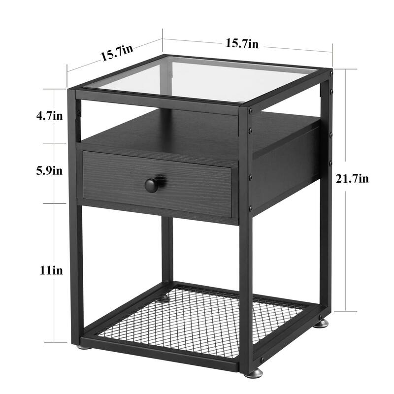 VECELO Modern 1- Drawer Nightstands with Tempered Glass Top