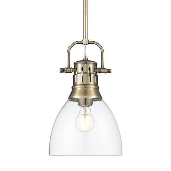 slide 2 of 4, Golden Lighting 3604-S AB Duncan 9" Wide Mini Pendant Aged Brass / Clear