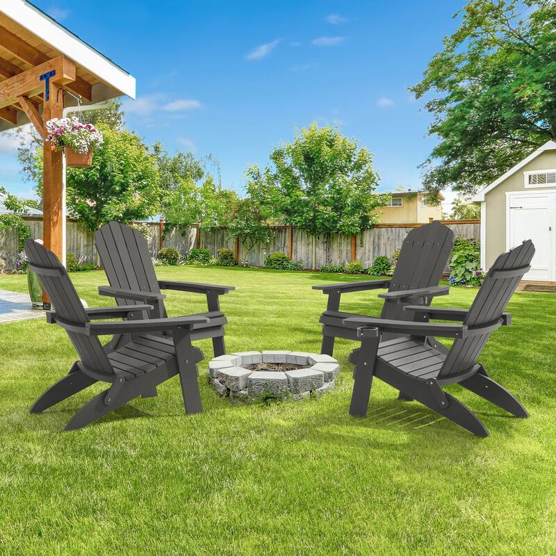 LIVOOSUN Outdoor Folding Adirondack Chair w/Cup Holder Set of 2 or 4