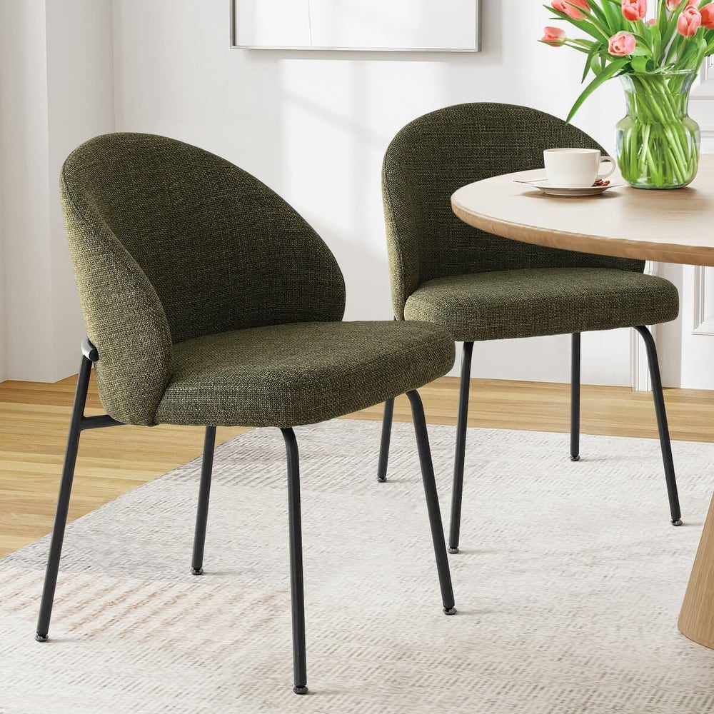 Modern Fabric Dining Chairs with Curved Back(Set of 2)