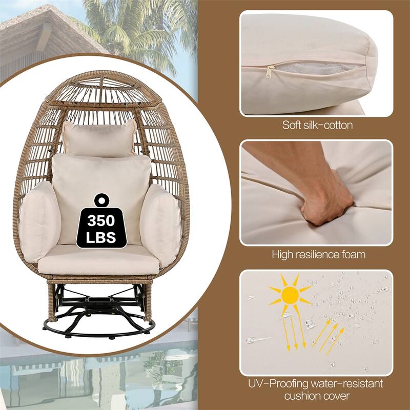 Outdoor Swivel Chair w/ Cushions,Rattan Egg Chair w/ Rocking Function