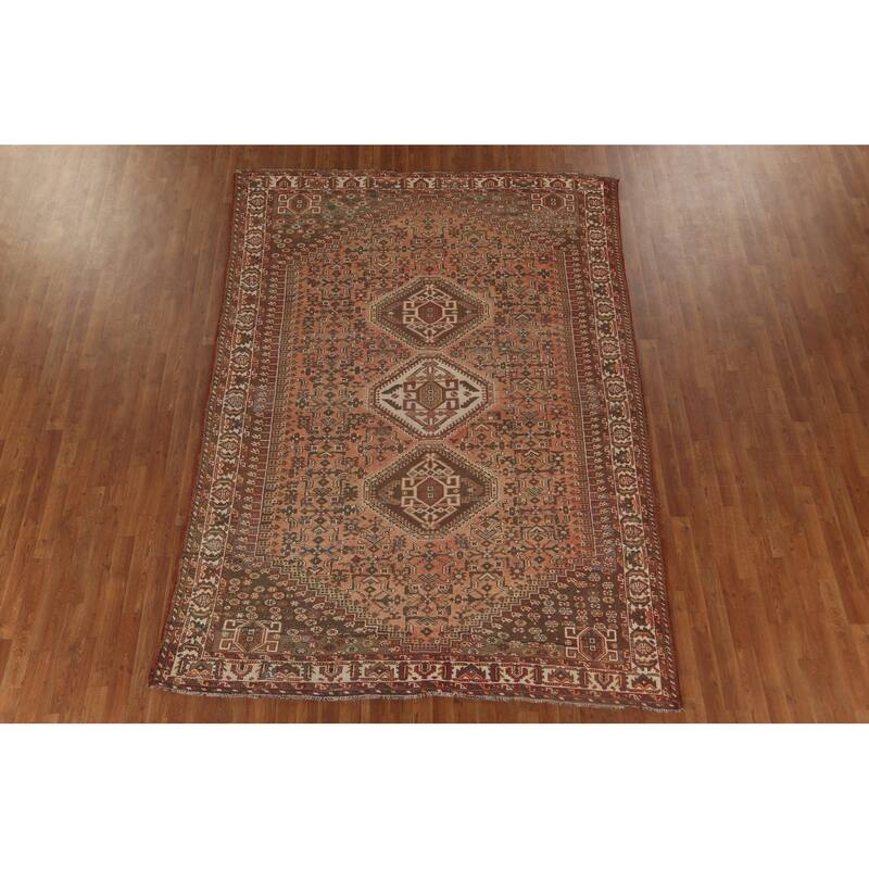 Tribal Qashqai Persian Vintage Area Rug Hand-Knotted Wool Carpet - 7'0"x 9'10"