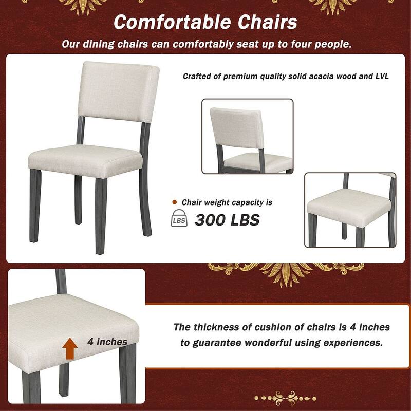 44" Round Dining Table with 4 Upholstered Chairs