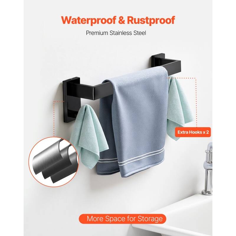 5-Piece Matte Black Bathroom Accessories Set with Towel Rack - 15.75 x 3.94 x 3.07 inch