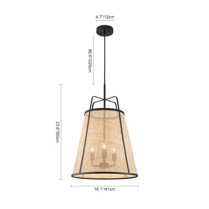 3-Light Natural Bamboo Hand-woven Cone Pendant