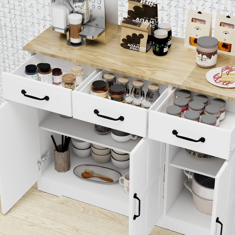 Farmhouse Buffet Sideboard Cabinet with 3 Drawers and 3 Doors, Large Storage Cupboard for Kitchen Dining Living Room