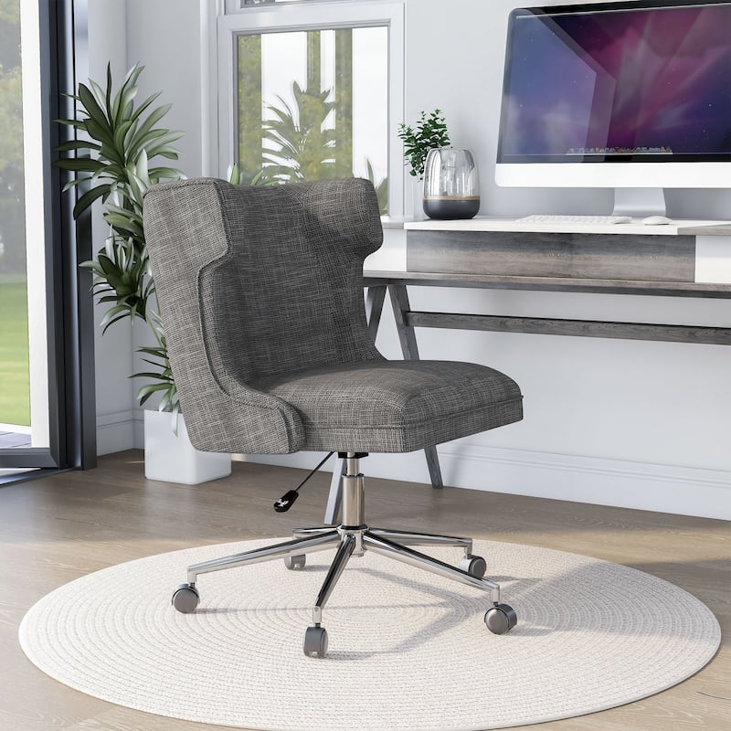 Milton Modern Grey Fabric Wingback Swivel Desk Chair by Furniture of America