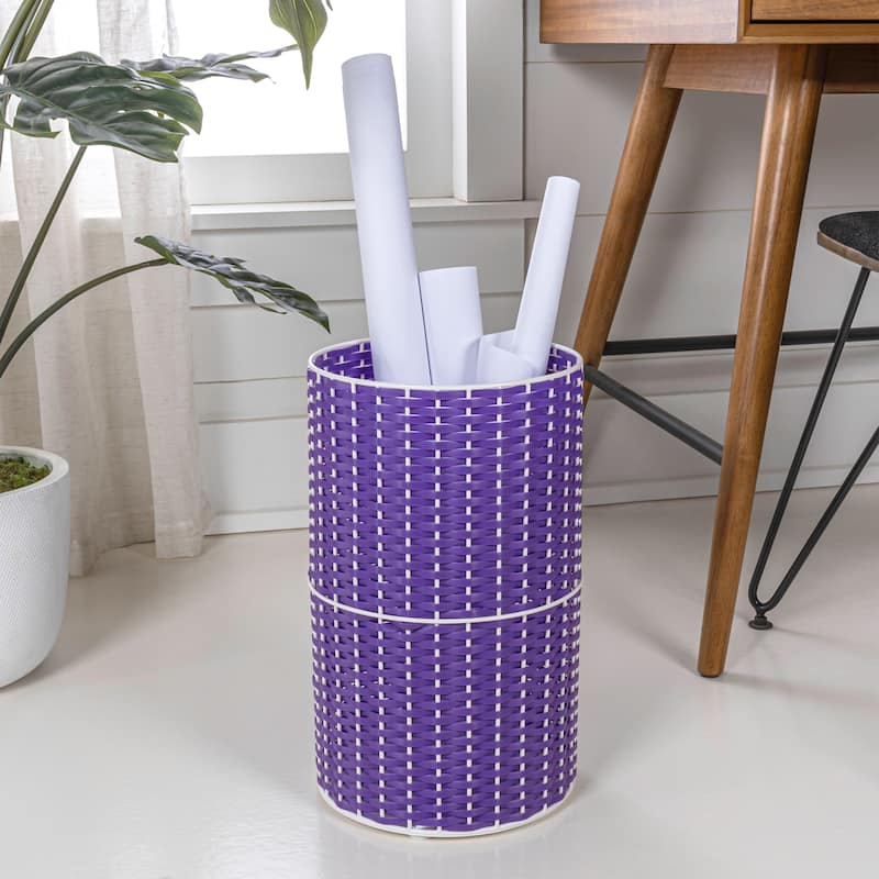 happimess Cecil Modern 4.13-Gallon Faux Wicker Cylinder Waste Basket