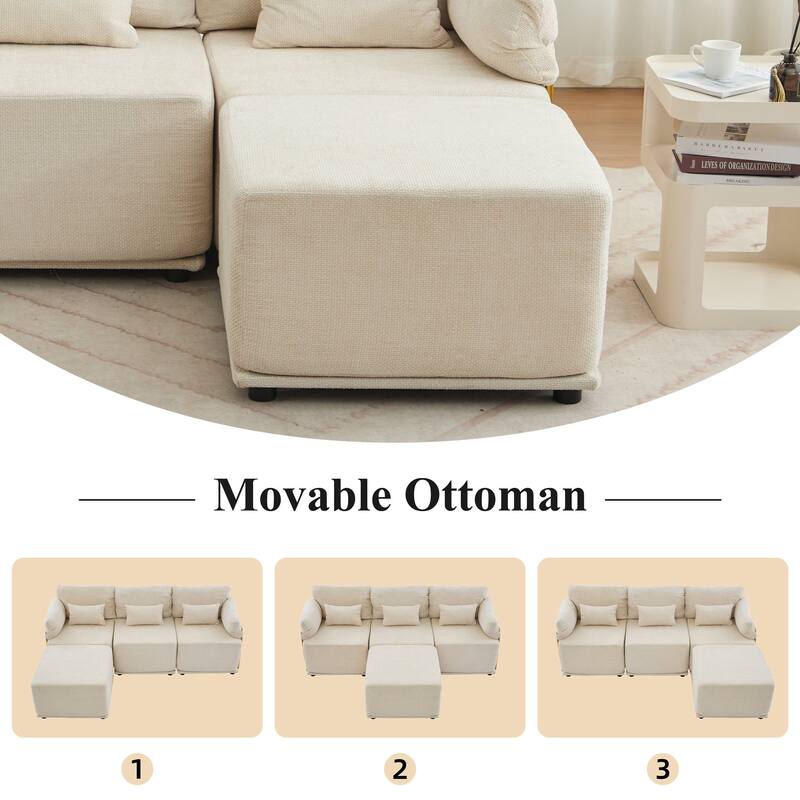 XINMICS Modular Sectional Sofa L Shaped Couch, 3 Seat Sofa Set with Ottoman, Chenille Fabric