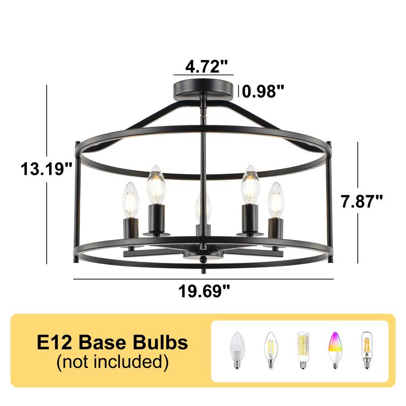 Starsky 5-Light Farmhouse Drum Flush Mount With Open Cage