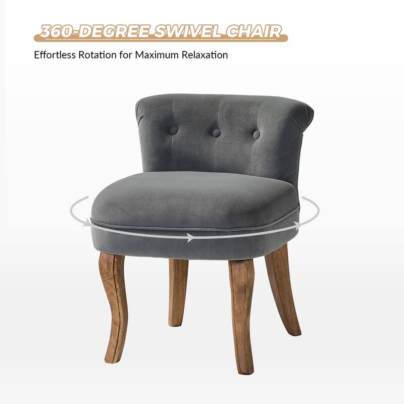 Xacobo Modern Velvet Tufted Vanity Stool with Wood Legs Set of 2 by HULALA HOME