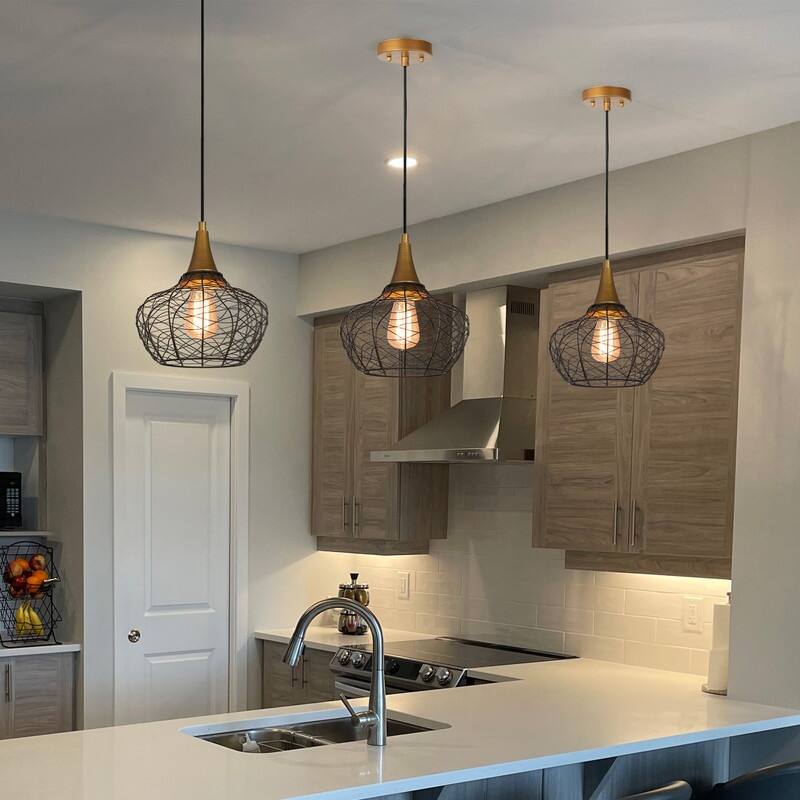 Farmhouse 10 inches Black 1-light Pendant Cage Coastal Globe Ceiling Lights - D10'' x H72''