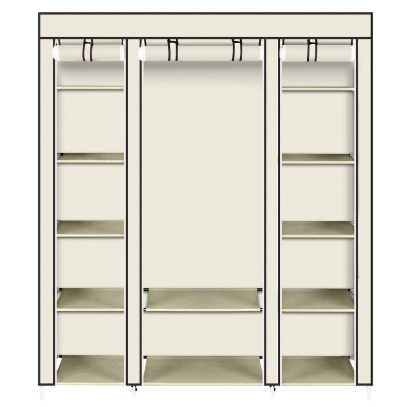 Portable Clothes Closet Non-Woven Fabric Wardrobe Storage Organizer Beige - Beige