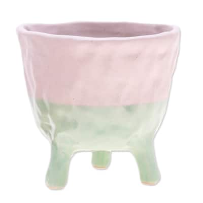 Novica Handmade Pink Roots Ceramic Flower Pot