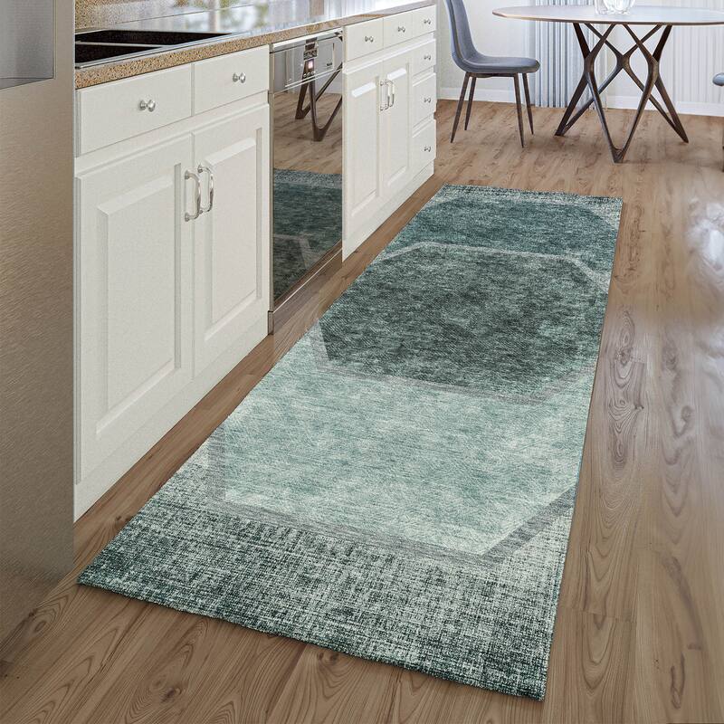Premium Washable Super Soft Modern Hexy Mayfield Rug - Teal - 2' 3" x 7' 6" - Runner