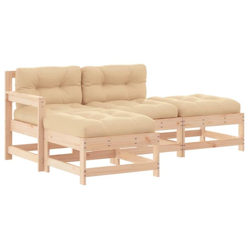 vidaXL Patio Lounge Set with Cushions Outdoor Furniture 4 Piece Solid Wood - 24.4x27.8x24.4