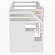 preview thumbnail 7 of 14, Twin Size Castles Shaped Loft Bed with Storage Staircase, Wooden Kids Bed Frame with Play Space and Window for Bedroom, Pink