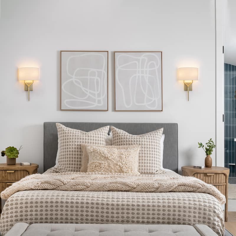 2-Light Y-Shaped Metal Frame Wall Sconce Half-Round Open Fabric Shade