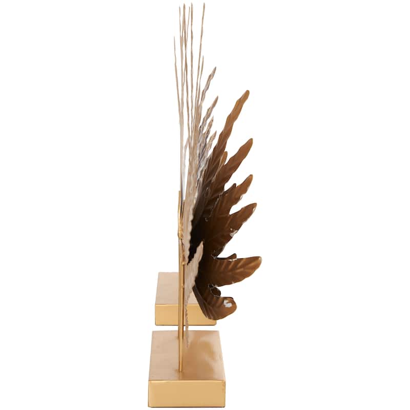 Gold Metal Wing Bird Decorative Sculpture with Gold Foil Accents and Stands (Set of 2)