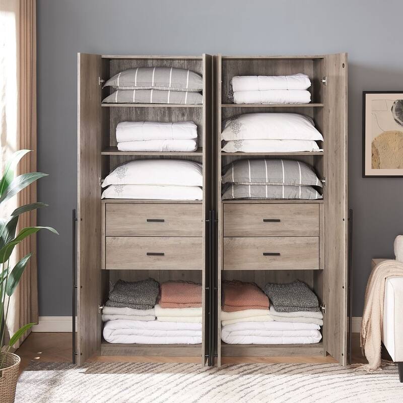 Manhattan Comfort Lee Modern 1.0 Freestanding Wardrobe Closet Armoire Set of 2