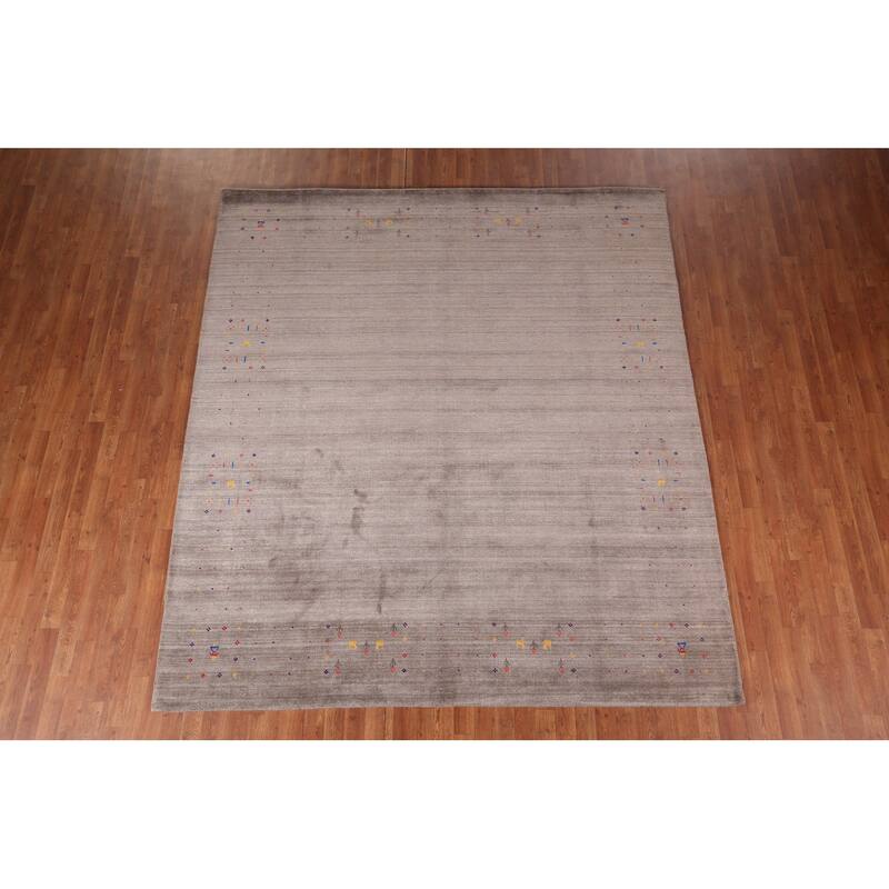 Striped Brown Gabbeh Oriental Area Rug Hand-Knotted Wool Carpet - 8'2" X 9'2"