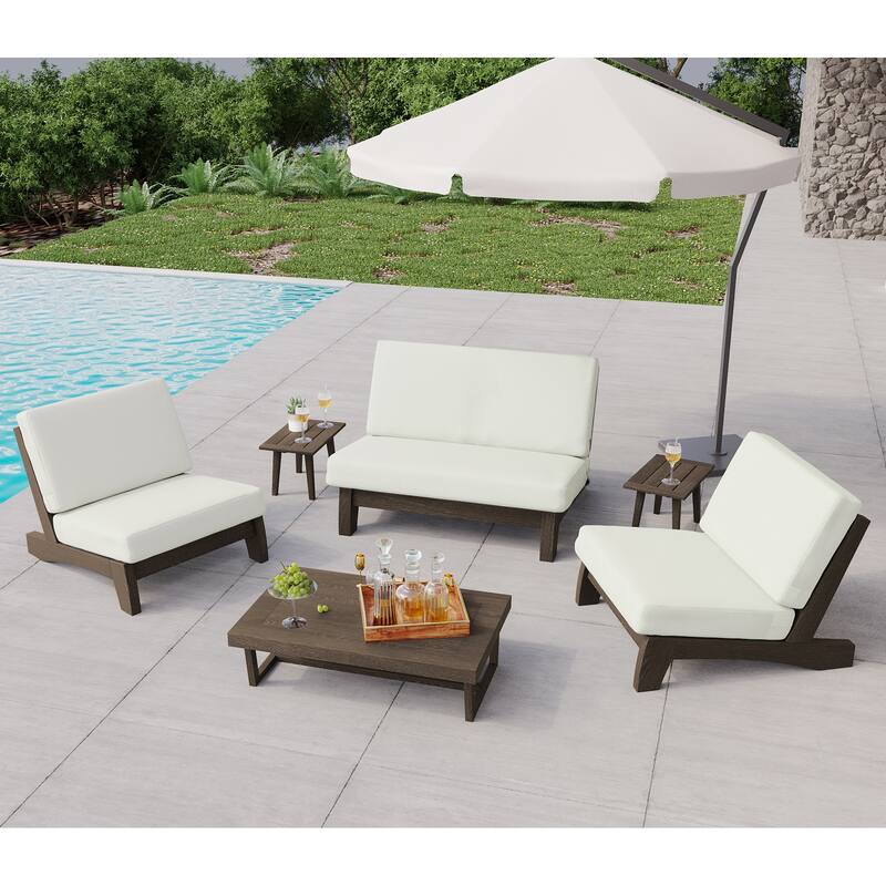 Patio Furniture Outdoor Wood Loveseat Chair Set with Cushion