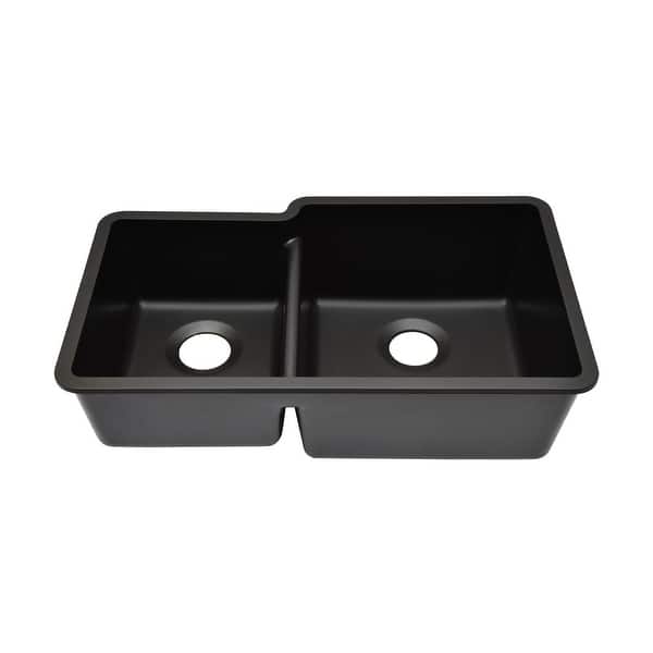 slide 2 of 9, 32 Inch Lexicon Platinum Quartz Composite Drop-in Undermount Galaxy Black - 19" W x 32" L x 9.75" H Galaxy Black