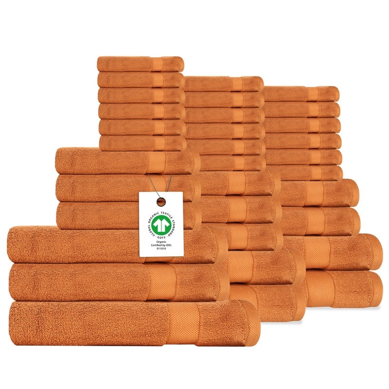 Delara Organic Cotton Luxuriously Plush Bath Towel 33 Piece Set |GOTS & OEKO-TEX Certified |650 GSM Long Staple|Soft & Quick Dry - GOTS & OEKO-TEX Certified |650 GSM Long Staple|Soft & Quick Dry|Burnt Caramel