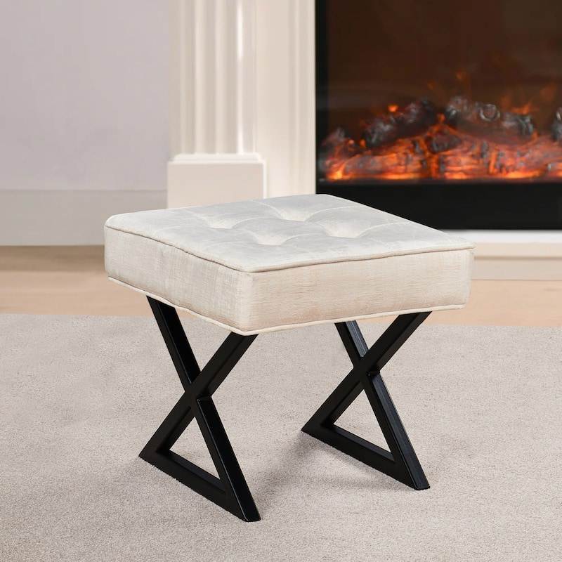Textured Velvet Ottoman Vanity Stool 18"X18"X17"