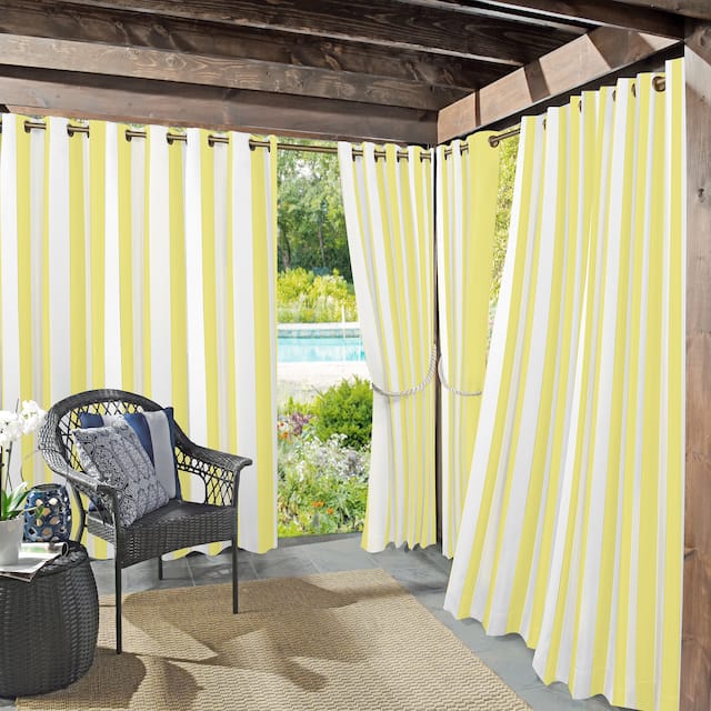 Sun Zero Valencia Cabana Stripe Indoor/ Outdoor Curtain Panel - 54" x 95" - Yellow