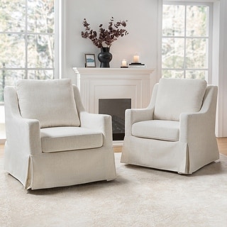 Stan Farmhouse Slipcover Rocking Swivel Chair Set of 2 by HULALA HOME