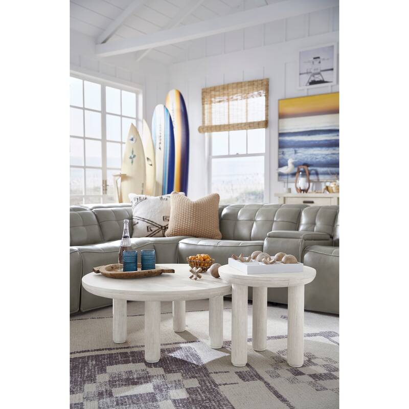 Magnussen Home Sunset Cove Moonlight Pearl Nesting Cocktail Table with Casters - 38''W x 38''D x 16''H - 38''W x 38''D x 16''H