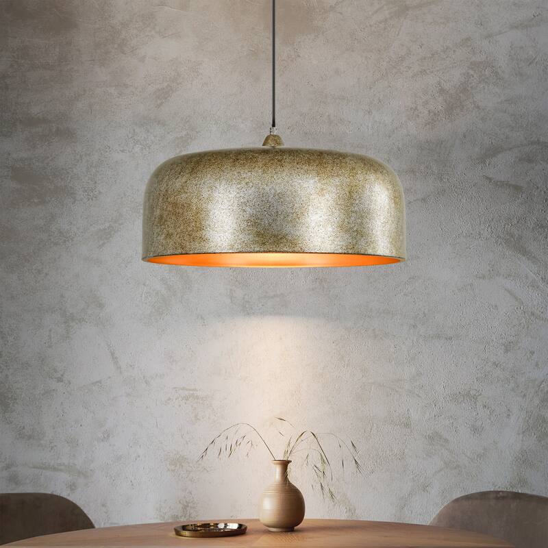 1-Light Industrial Antique Silver Drum Dome Kitchen Island Pendant Lights - 20.4 in. W x 10.6 in. H - 20.4 in. W x 10.6 in. H - Antique Silver
